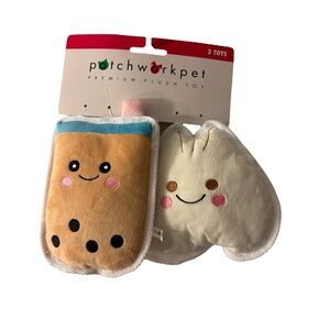 NWT PATCHWORKPET dog Pet Plush Toy Set - Bubble Tea and bun